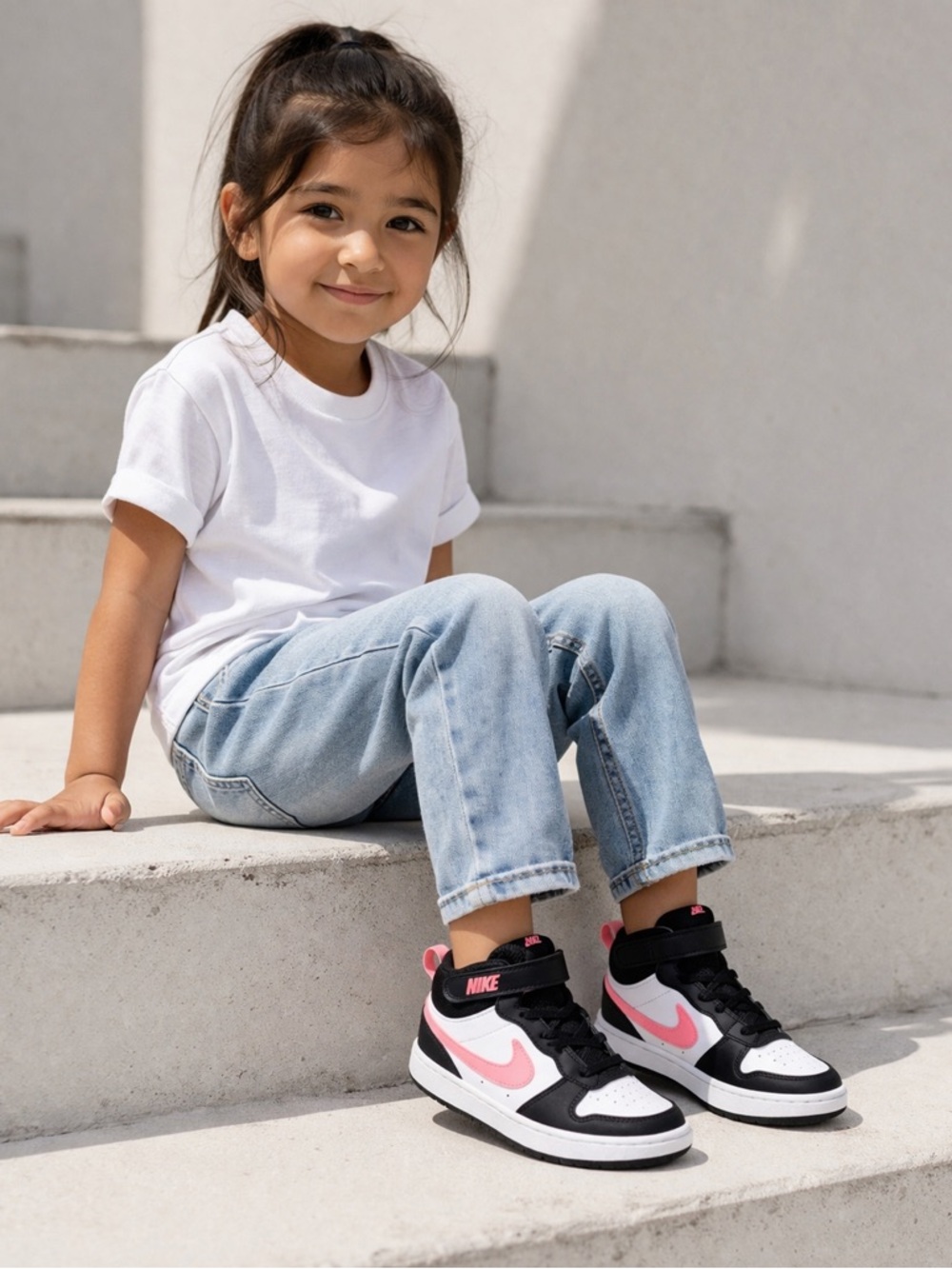 Nike Court Borough Mid 2 Kids Size 2Y Black Pink CD7783-005 Mid Top 2025